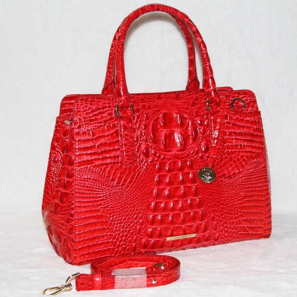 BRAHMIN Small Finley Satchel Sriracha Red Melbourne Leather Purse Tote Bag - Picture 2 of 9